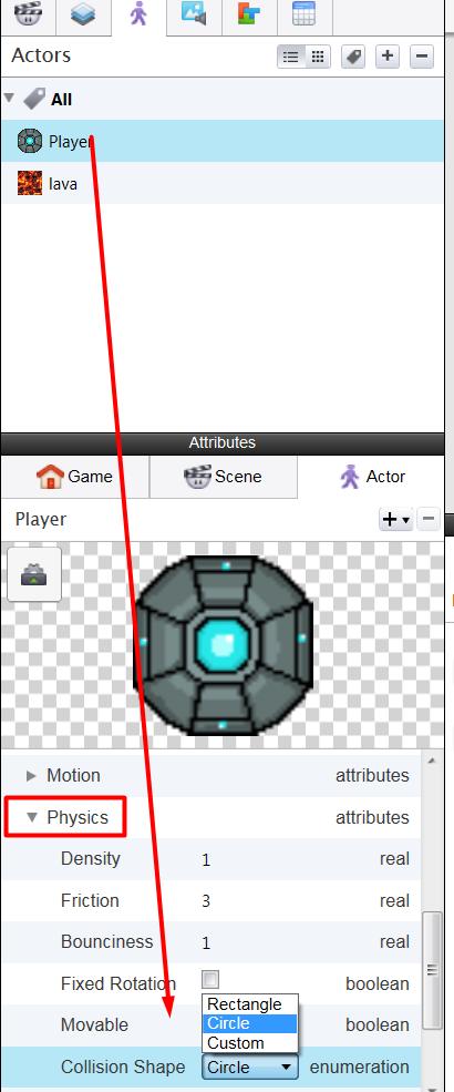 11. Kies tenslotte voor minder vierkante bewegingen van je Player Ufo voor Physics Circle. En test je resultaat (vergeet niet je app op te slaan!).