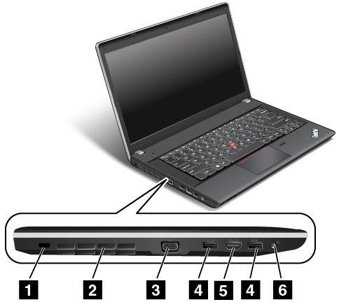 Linkerkant Linkerkant van de ThinkPad Edge E440 Figuur 4. Linkerkant van de ThinkPad Edge E440 1 Sleuf voor het veiligheidsslot 4 USB 3.