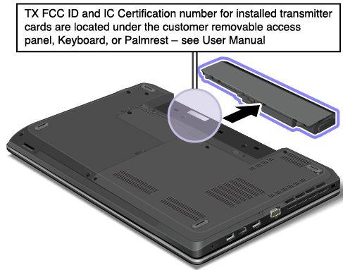 De labels met het FCC ID- en IC-certificeringsnummers bevinden zich op de draadloze LAN-kaart 1 en draadloos-wan-kaart 2 in de kaartsleuven voor draadloze communicatie op de computer.