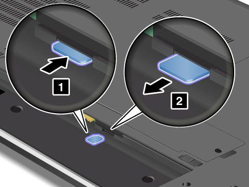 4. Zoek de sleuf voor de SIM-kaart in het batterijcompartiment. Duw voorzichtig tegen de kaart om deze uit de computer te verwijderen. 5.