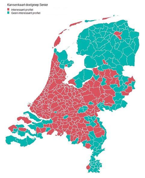 Voorbeeld: Kansenkaart doelgroep Senior Strategie: Randstad, Midden Nederland en Zuid Nederland.