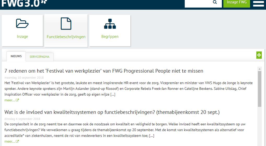 Daarom is het nu mogelijk om naast inzage in het FWG-systeem, uw medewerkers ook inzage te geven in alle functiebeschrijvingen in de organisatie, dus zonder inzage in de bijbehorende functie-indeling.