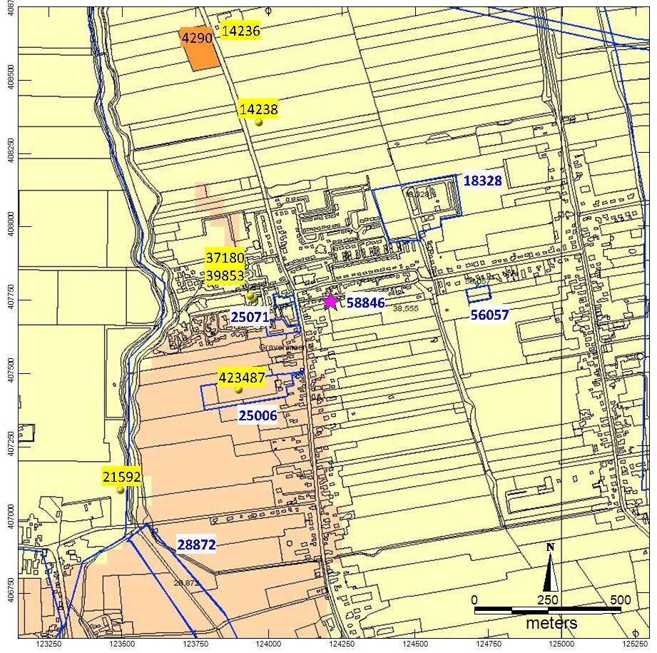 Afbeelding 9. Waarnemingen en onderzoeksmeldingen in een straal van circa 1.000 meter van het plangebied ( paarse sterk).