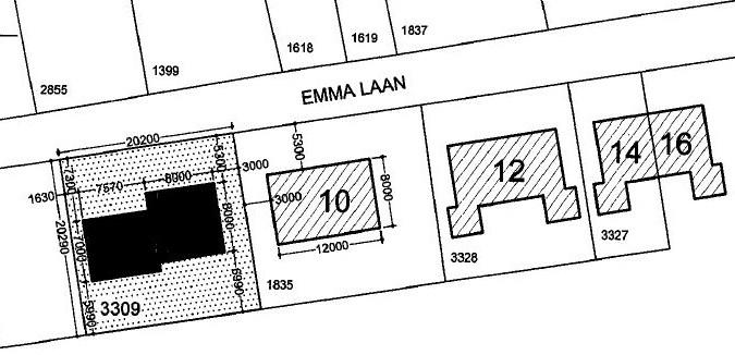 Afbeelding 2. Locatie van de voorziene woning aan de Emmalaan, ten westen van nr. 10. Afbeelding 3.