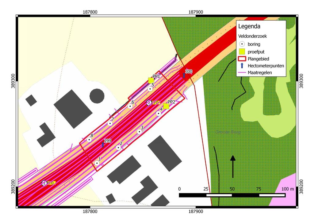 Afbeelding 1: Boorpuntenkaart met proefputten en overzicht maatregelen 1.4.