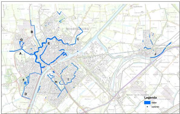 - Visstandbeheerplan Middelburgse Stadswateren - - Topografische ondergrond: Topografische Dienst, Emmen. Figuur. Kaart van het plangebied.