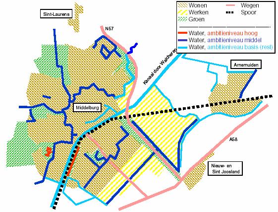 - Plangebied: de Middelburgse stadswateren - Aangegeven wordt dat de toestand van de stadswateren binnen het beheersgebied van het Waterschap, over het algemeen voor bijna alle karakteristieken