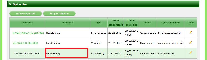 4. Klik op de balk onder Kenmerk om de eindmeting te openen: Er verschijnt een nieuw sub tabblad Eindmeting.