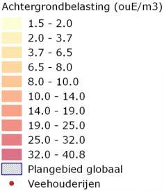 Bij een onderzoek naar de achtergrondbelasting worden alle veehouderijen binnen een straal van twee kilometer van het plangebied betrokken.