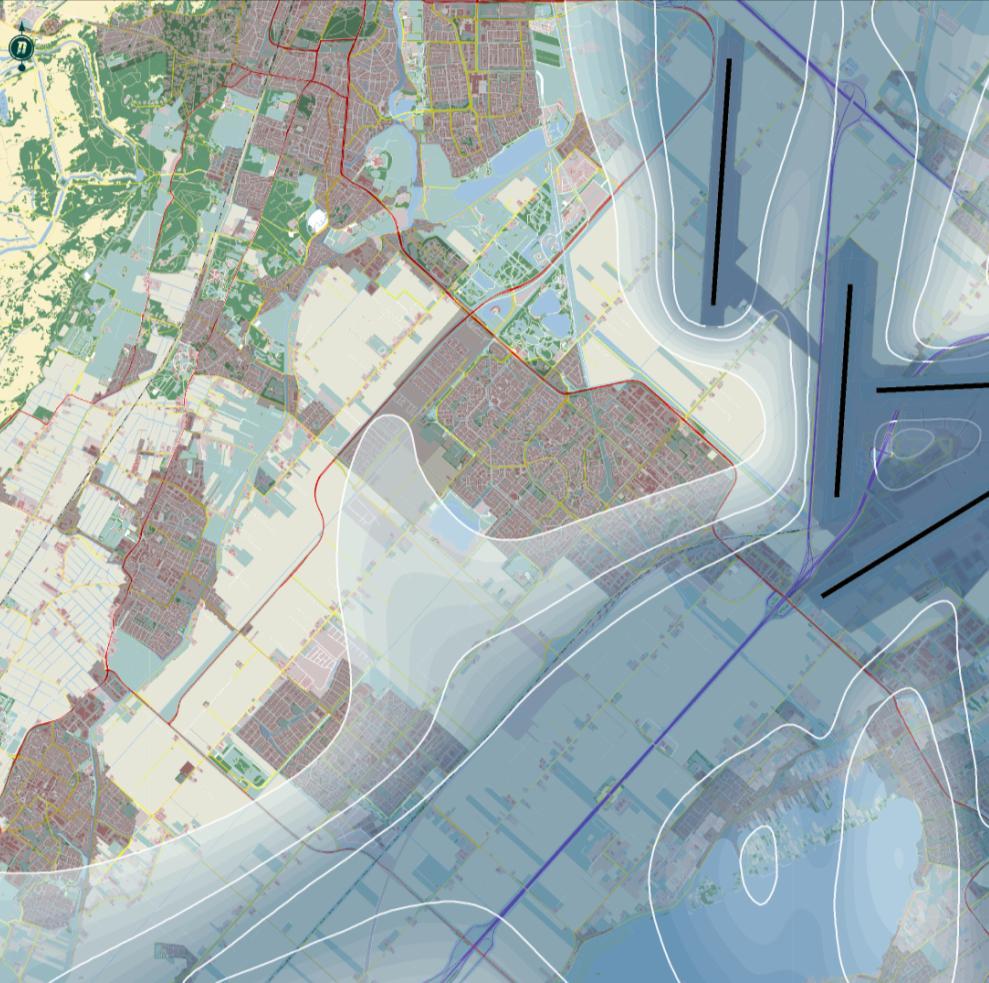 HAARLEM 58 db(a) 53 db(a) Heemstede 48 db(a) Cruquius Bennebroek Zwaanshoek Floriande Hoofddorp 48 db(a) Hillegom 58 db(a) 53 db(a) Nieuw-Vennep Rijsenhout Aalsmeer 58 db(a) Figuur boven: de