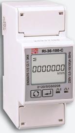 Protocol - pulse output 1000 Impulse/KWh 27,50 RI-36-100-C Single phase network active energy meter 100A Directly Connected 36mm wide/2 module LCD Display