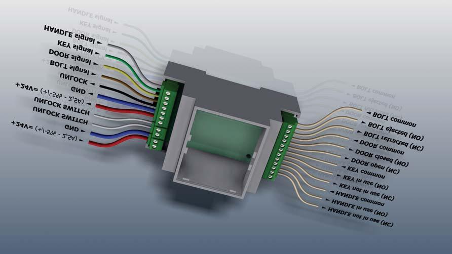 REL-4 interface: DIN Rail behuizing met gebruiksvriendelijke Phoenix plug-in schroefconnectoren.