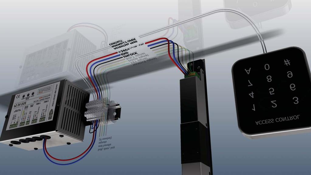 A1 BASIC - aansluitschema zonder REL-4 Aansluiting zonder REL-4 interface: De ontgrendelimpuls is een maakcontact dat een brug legt tussen pin 2 en 3 op het slot.