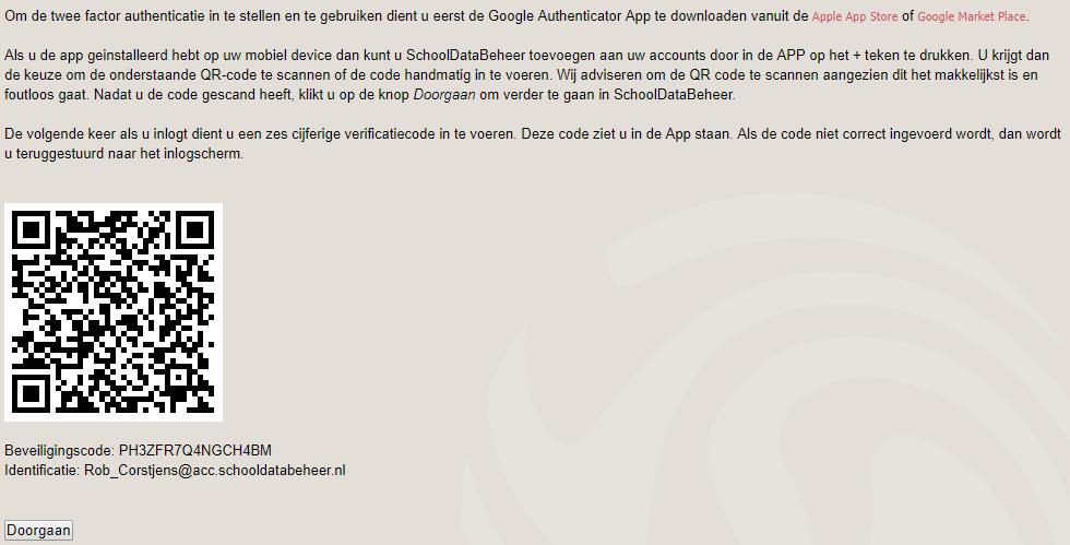Nadat de app is geïnstalleerd logt u in via www.schooldatabeheer, zoals hierboven beschreven.
