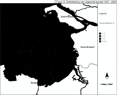 De totale pendel in Zeeland tussen 1997 en 2003 is fors gestegen: waren in 1997 nog ruim 46.