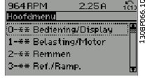 . Programmeren.1.9. Modus Hoofdmenu Activeer de modus Hoofdmenu door op de toets [Main Menu] te drukken. Het display toont de uitlezing die hiernaast is weergegeven.