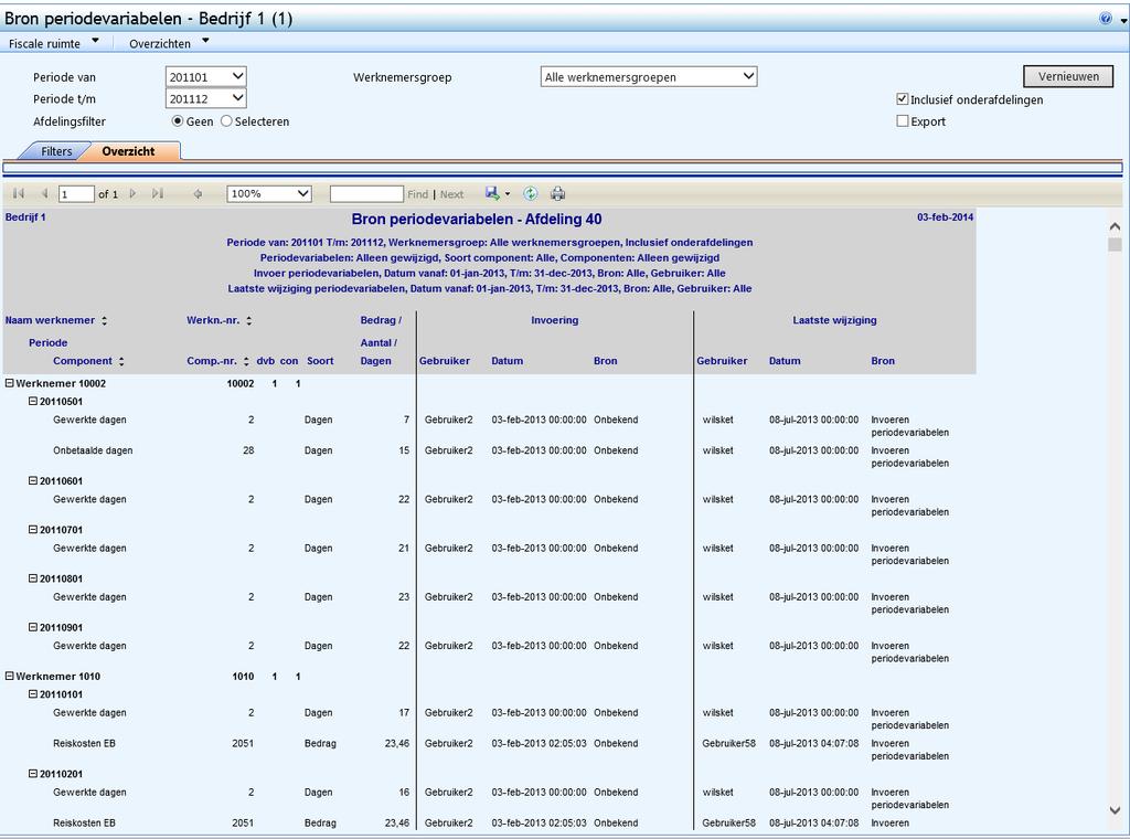 Afbeelding: voorbeeld rapport op scherm 3.2 Excel Het rapport heeft een keuzeoptie export.