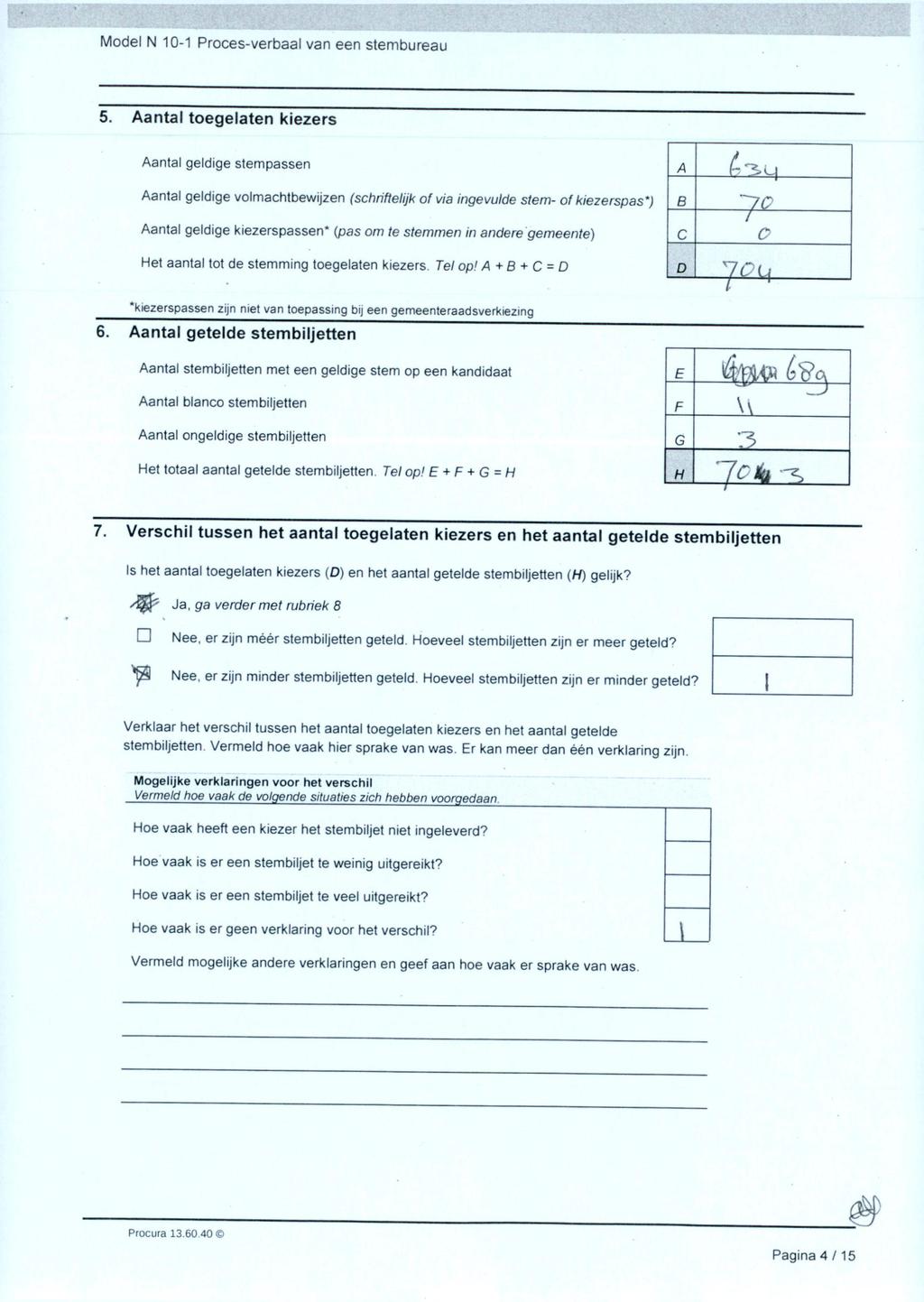 Model N 0- Proces-verbaai van een stembureau 5.