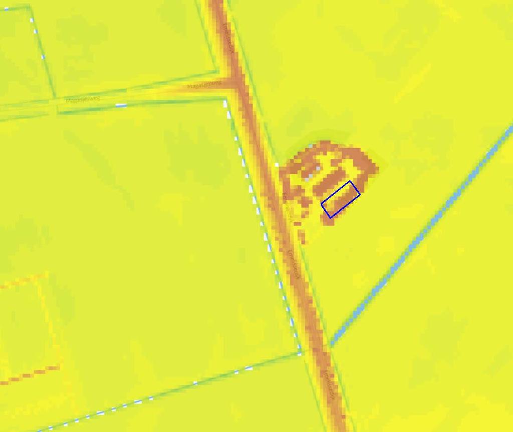Afbeelding 14. De ligging van het plangebied (rood omkaderd), geprojecteerd op een uitsnede van het Actueel Hoogtebestand Nederland (AHN).
