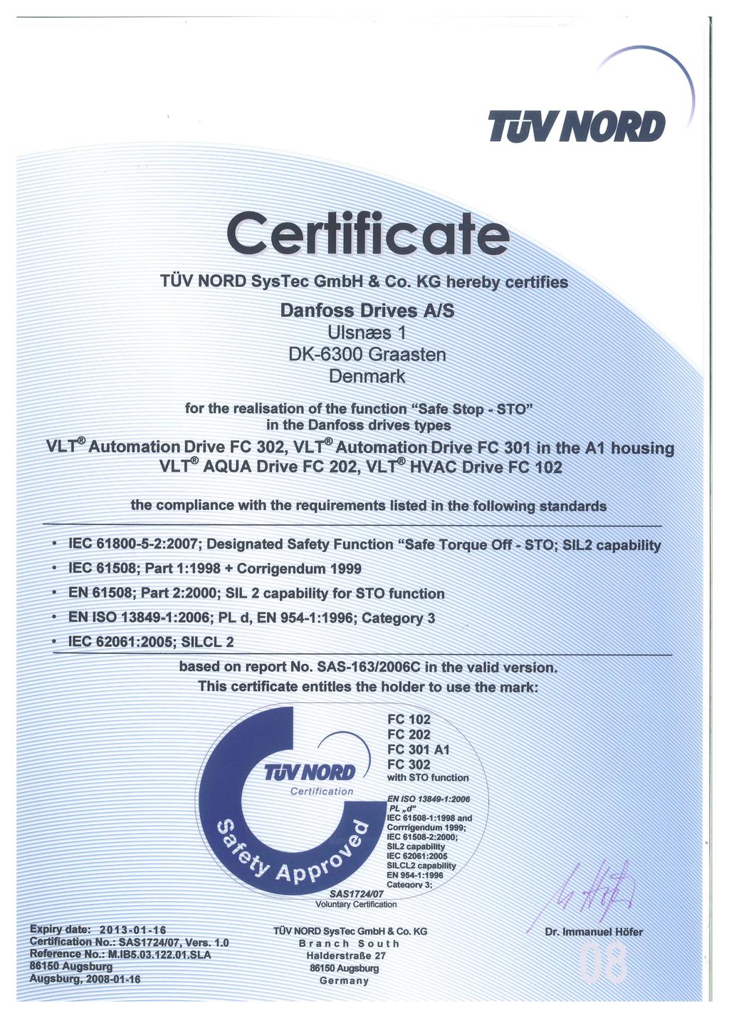 Inleiding tot VLT HVAC Dri... 2 2 Afbeelding 2.3 Volg onderstaande instructies om een installatie voor stopcategorie 0 (EN 60204) uit te voeren overeenkomstig veiligheidscategorie 3 (EN 954-1): 1.