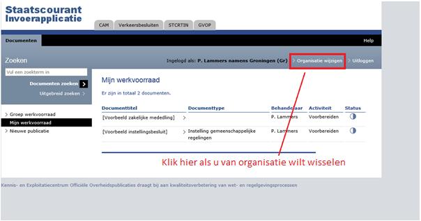 In dit scherm worden de organisaties benoemd waarvoor een publicatie gepubliceerd kan worden. Selecteer in dit scherm de organisatie waarvoor je een publicatie wilt doen.