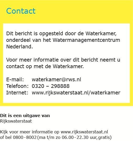 Het volgende statusbericht voor de Rijn zal op 22 januari voor 10:00 uur verschijnen. Zie ook voor de actuele standen www.rws.nl/water of pagina 720.