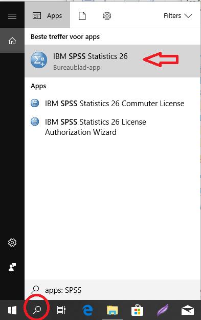 IBM SPSS Statistics zoeken. Vanuit hier kan je jouw software weer openen.