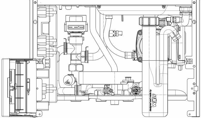 bedieningsmodule of op de manometer te worden afgelezen. De installatiedruk dient ca. 2 bar te bedragen.