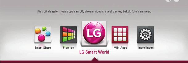U kun eenvoudig verschillende applicaties vinden en downloaden in LG Smart World. 1. Controleer de netwerkverbinding en netwerkinstellingen (pagina 16). 2. Druk op HOME ( ). 3.