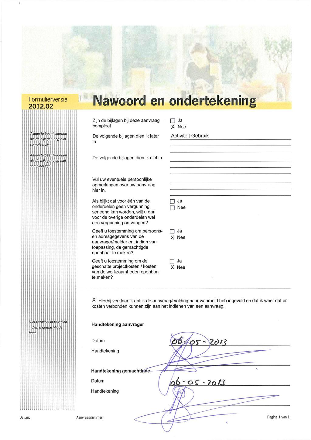 Nawoord en ondertekening Formulierversie 2012.