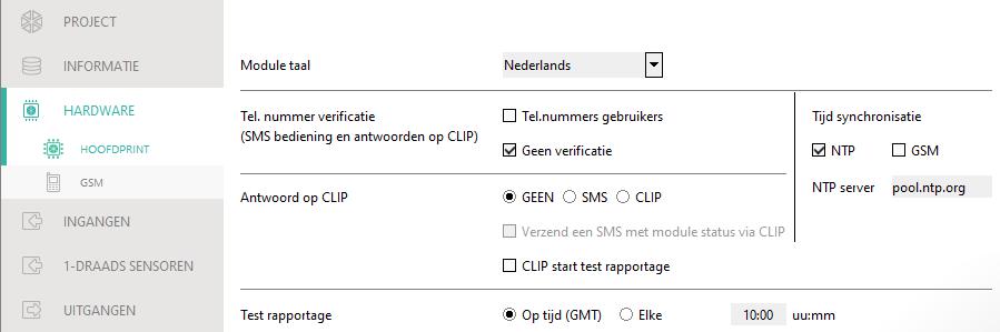 20 GPRS-A SATEL 6.5 Hardware 6.5.1 Hoofdprint Module taal selecteer de taal waarin de module zal communiceren met het GX Soft programma en de GX Control applicatie.