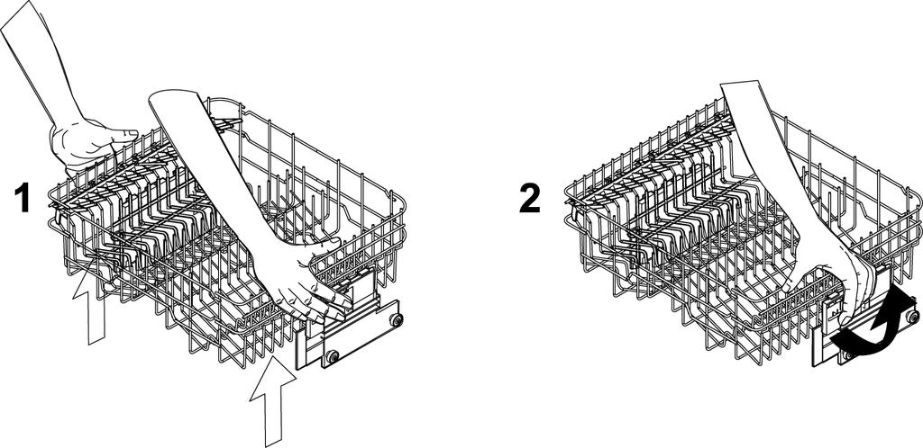 REGELING VAN DE BOVENSTE KORF De hoogte van de bovenste korf kan worden geregeld om in de onderste korf ruimte te creëren voor borden of vaat van grote afmetingen.