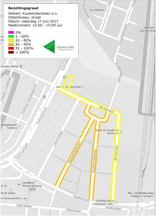 2.4 Overzichtskaarten netto parkeerdruk per straat 2.4.1 Zaterdag 17 juni van 12:00