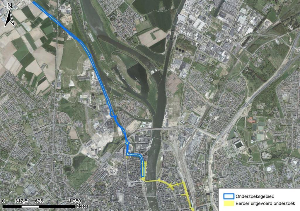 Figuur 1. Begrenzing van het onderzoeksgebied in de huidige topografie.