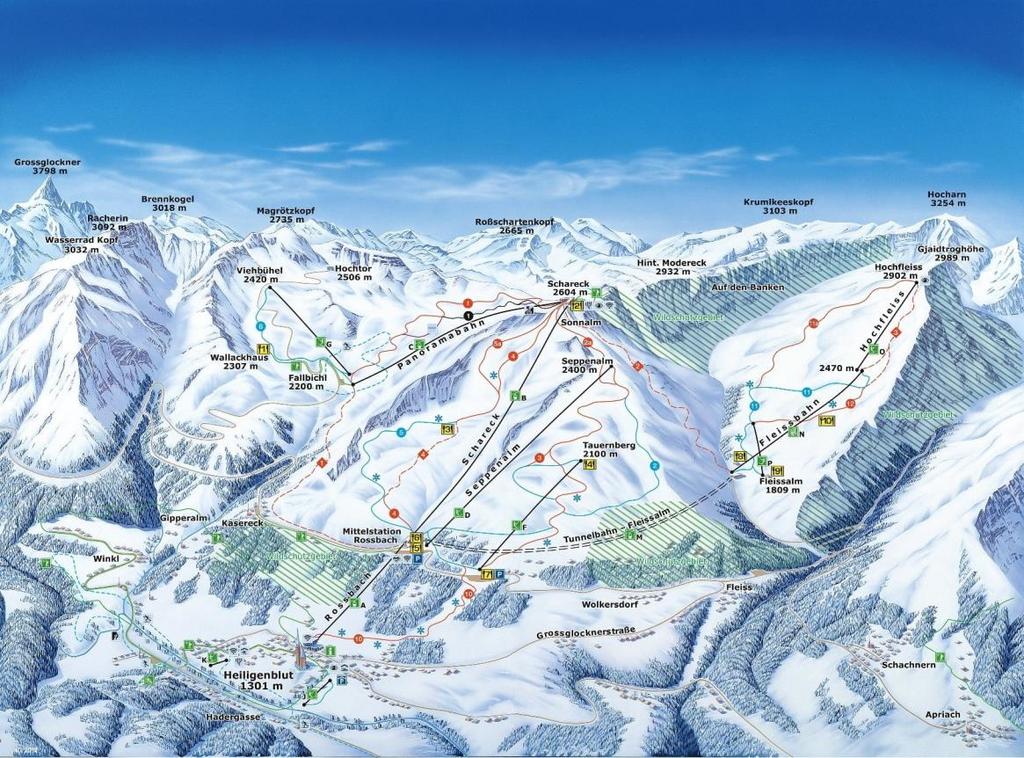 Pistekaart Sneeuwzekere pistes tot 2902 meter 55km