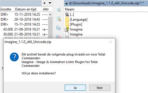 Is de installatie voltooid, dan wordt een overzicht van de geïnstalleerde plug-ins getoond. Op de hierboven beschreven wijze installeer je de Total Commander plug-ins: EXIF, ImgSize en FileDateTime.