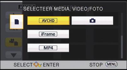 [VIDEO SETUP] of [BEELDINST.] # [MEDIA, VIDEO/FOTO] 3 Selecteer de af te spelen foto B of video C met gebruik van 3/4/2/1 en druk op de ENTER-knop.