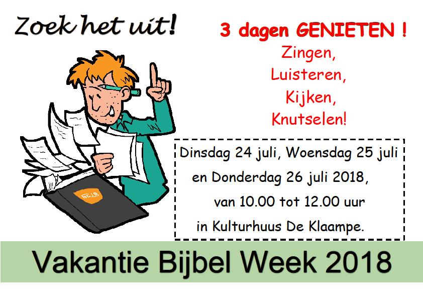 Gezocht vrijwilligers Vakantie Bijbelweek De Vakantie Bijbel Week wordt dit jaar gehouden van dinsdag 24