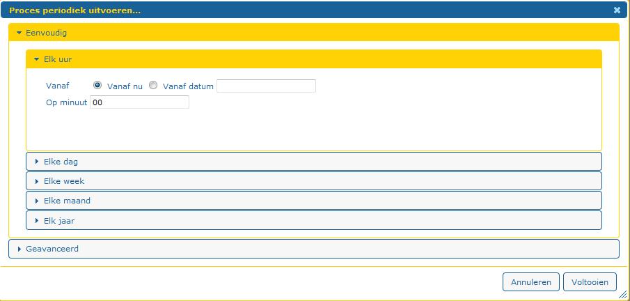 1.18 Proces periodiek uitvoeren Een Datastorelinker proces kan handmatig gestart worden maar ook periodiek automatisch gedraaid worden.