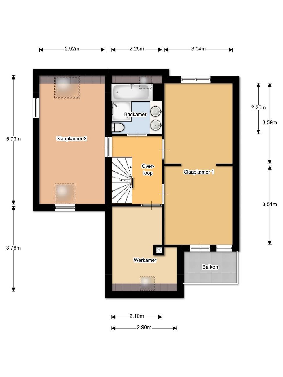 Plattegrond (1 e verdieping) Dingspil 48 te Borger,