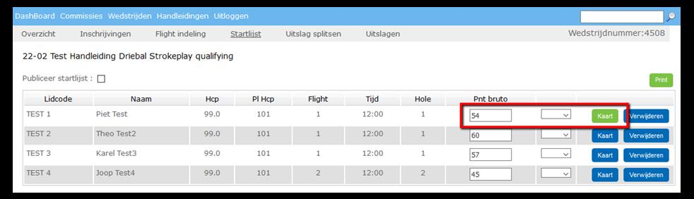 Wedstrijduitslag Als de wedstrijd is voltooid kun je de uitslag zichtbaar maken door op Uitslagen te klikken. Let op: In Intogolf krijg je alleen een uitslag als er ook een kaart is ingevuld.