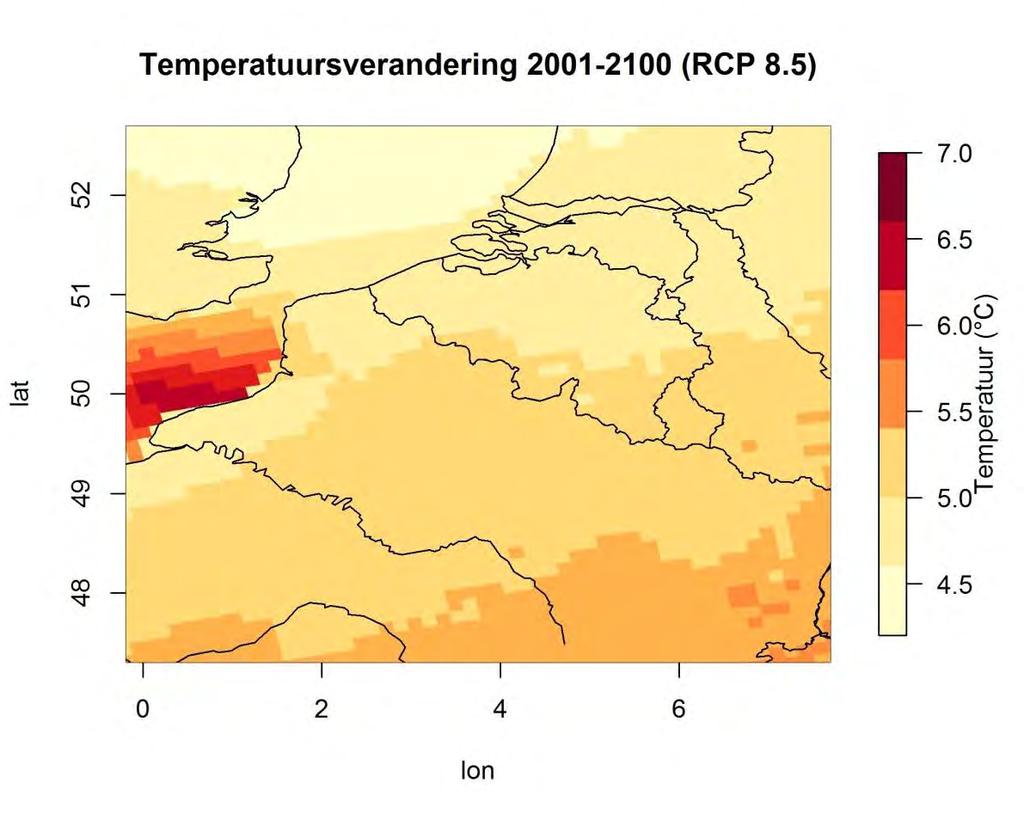 Figure 92: Temperature change ICHEC by the end of the century, RCP8.