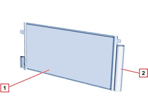 1 - Condensor 2 - Geïntegreerd vochtfilter Elektronische ventilator Bij een handmatig systeem wordt de aanjager bediend door de aanjagerschakelaar in het interieur; deze zendt een signaal naar een