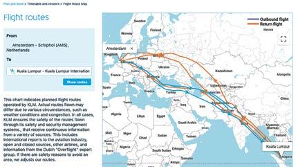 Enkele Nederlandse luchtvaartmaatschappijen bieden op hun website wel informatie aan over vliegroutes en vliegen over conflictgebieden (Zie onderstaande screenshots van deze websites).