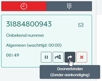 wie u het gesprek wil doorverbinden. Ook is het mogelijk handmatig een nummer in te geven middels het toetsenbord.