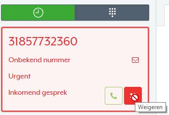 Als het een telefoongesprek betreft met een contactpersoon, wordt ook de naam van de contactpersoon getoond.