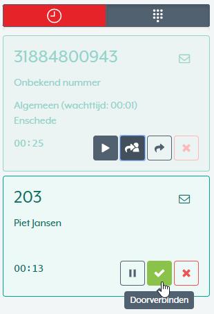 nummer: Mocht u alsnog besluiten het eerste gesprek te willen doorverbinden, dan kunt u alsnog op doorverbinden klikken (dit kan alleen met aankondiging, want u doet de aankondiging in feite al