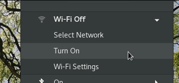 foto weergegeven. Indien er staat Wi-Fi Off dan moet de ontvanger eerst ingeschakeld worden. Klik hiervoor op de Wi-Fi-regel en dan in het submenu op Turn On.