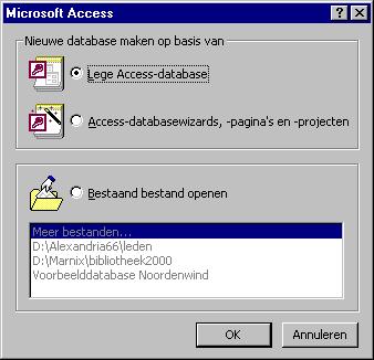 1 Starten met MS Access Als je het programma Microsoft Access opstart en je wilt zelf een nieuw informatiesysteem of