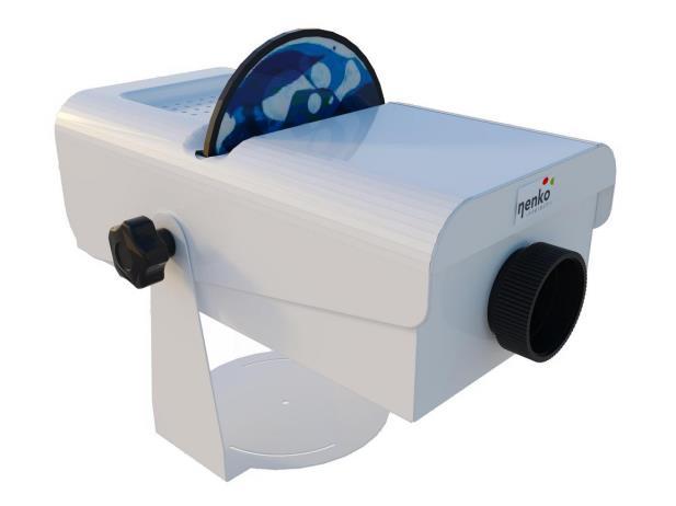De projector beschikt over een ingebouwde wielmotor waarop zowel magnetische als niet magnetische wielen gemonteerd kunnen worden.